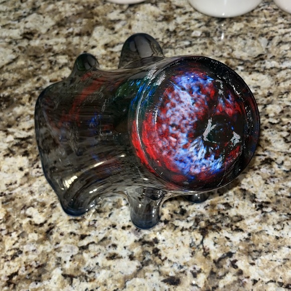 Vintage Hand Blown Glass Art Vase Ruffled Edge Space Universe Art - Picture 8 of 12